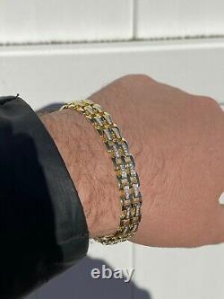 10k Gold Over Real Solid 925 Silver Iced Men's Presidential Link Bracelet 12mm
