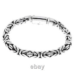 10mm Mens Oval Byzantine Bali Handmade Chain 925 Sterling Silver Bracelet, 7-9