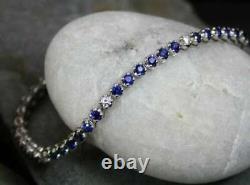 11.25CT Round Cut Lab Created Blue Sapphire 14K White Gold Finish Bracelet
