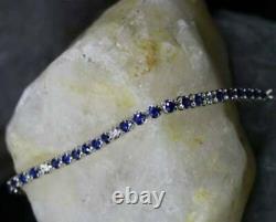 11.25CT Round Cut Lab Created Blue Sapphire 14K White Gold Finish Bracelet