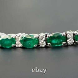 11 Ct Oval Cut Green Emerald Diamond Bracelet Jewelry Silver14K White Gold Over