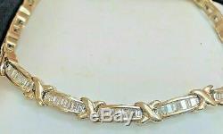 12CT Baguette Cut Diamond 14k Yellow Gold Over Pretty Link Tennis Bracelet