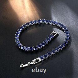 12CT Round Lab Created Sapphire Women Engagement Bracelet 14K White Gold Plated