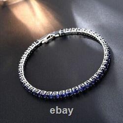 12CT Round Lab Created Sapphire Women Engagement Bracelet 14K White Gold Plated