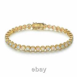 12Ct Round Cut Lab Created Opal Crown Tennis Bracelet In 14K Yellow Gold Plated