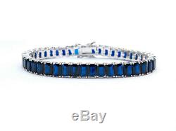 12TCW Emerald Cut Created Blue Sapphire Tennis Bracelet 925 Sterling Silver 6mm