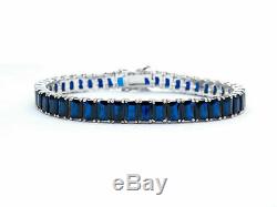 12.00TCW Emerald Cut Blue Sapphire Tennis Bracelet 14k White Gold Over 7.25