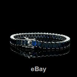 12.00TCW Emerald Cut Blue Sapphire Tennis Bracelet 14k White Gold Over 7.25