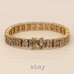 12.5 CTS Silver Gold Plated Natural Rose Cut Champagne Diamond Tennis Bracelet