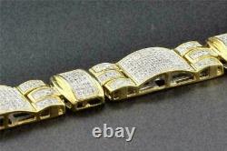 12 Ct Round Cut Diamond Men's Pave Set Link Bracelet 14K Yellow Gold Finish