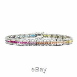 12tcw Princess Multi-Gemstone Tennis Rainbow Bracelet 925 Sterling Silver 8