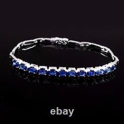 13.20ct Oval cut Blue Sapphire Women tennis Bracelet in 925 Sterling silver