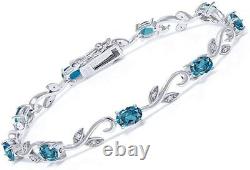 14K In White Gold Finish 6Ct Oval Cut London Blue Simulated Tennis Bracelet