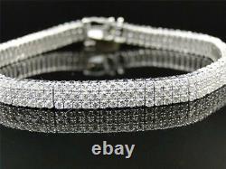14K Ladies White Gold Clear Round Cut 3 Row VVS1 Diamond Tennis Bracelet 20 Ct