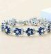 14k White Gold Fn 10ct Round Simulated Diamond And Sapphire Tennis Bracelet 7.5