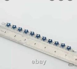 14K White Gold Fn 10CT Round Simulated Diamond And Sapphire Tennis Bracelet 7.5