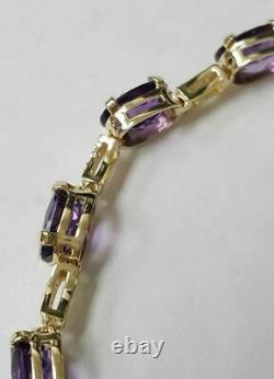 14K White Gold Over 10CT Oval Cut Purple Amethyst Women's Link Bracelet Silver