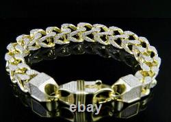 14K Yellow Gold Over 6 Ct Round Simulated Diamond Miami Curb Cuban Link Bracelet