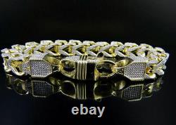 14K Yellow Gold Over 6 Ct Round Simulated Diamond Miami Curb Cuban Link Bracelet