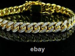 14K Yellow Gold Over Round Brilliant Cut Diamond Miami Cuban Link Bracelets