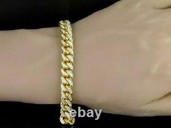 14K Yellow Gold Over Round Brilliant Cut Diamond Miami Cuban Link Bracelets