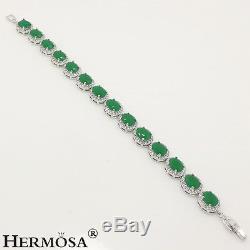 14PCS. AAA Genuine 925 Sterling Silver Natural Green Emerald Bracelets 7