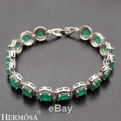14PCS. AAA Genuine 925 Sterling Silver Natural Green Emerald Bracelets 7