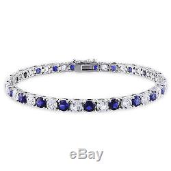 14 1/4 CT TGW Created Blue & White Sapphire Bracelet Silver Length 7.25