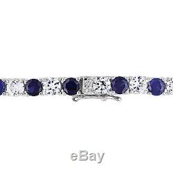 14 1/4 CT TGW Created Blue & White Sapphire Bracelet Silver Length 7.25