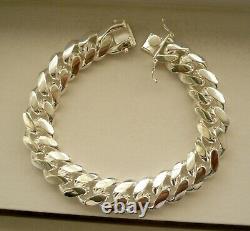 14.9mm MEN'S SOLID 925 STERLING SILVER MIAMI CUBAN LINK BRACELET 9 10