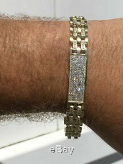 14k Gold Over Solid 925 Silver Diamonds Icy Hip Hop Mens Presidential Bracelet