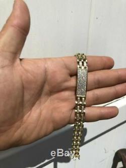 14k Gold Over Solid 925 Silver Diamonds Icy Hip Hop Mens Presidential Bracelet