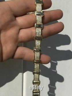 14k Gold Over Solid 925 Silver W. 8ct Diamonds Icy Hip Hop Mens Bracelet Custom