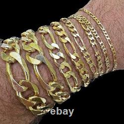 14k Gold Plated Solid 925 Sterling Silver Figaro Bracelet ITALY 2.5-16mm ITALY