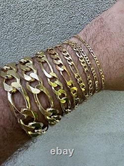 14k Gold Plated Solid 925 Sterling Silver Figaro Bracelet ITALY 2.5-16mm ITALY