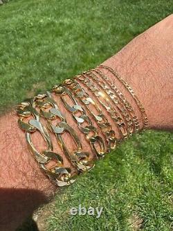14k Gold Plated Solid 925 Sterling Silver Figaro Bracelet ITALY 2.5-16mm ITALY