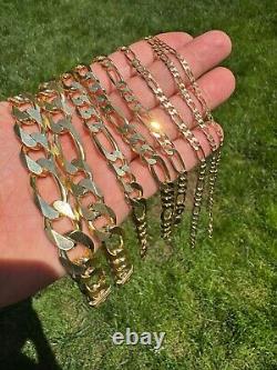 14k Gold Plated Solid 925 Sterling Silver Figaro Bracelet ITALY 2.5-16mm ITALY