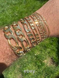 14k Gold Plated Solid 925 Sterling Silver Figaro Bracelet ITALY 2.5-16mm ITALY