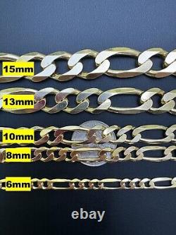 14k Gold Plated Solid 925 Sterling Silver Figaro Bracelet ITALY 2.5-16mm ITALY