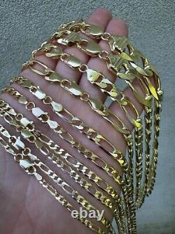 14k Gold Plated Solid 925 Sterling Silver Figaro Bracelet ITALY 2.5-16mm ITALY