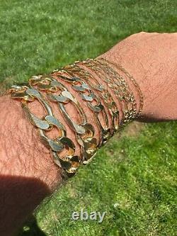 14k Gold Plated Solid 925 Sterling Silver Figaro Bracelet ITALY 2.5-16mm ITALY