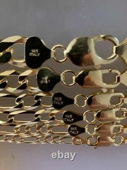 14k Gold Plated Solid 925 Sterling Silver Figaro Chain Bracelet ITALY 2.5-10mm