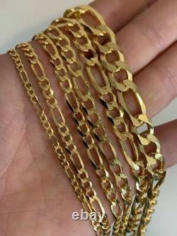 14k Gold Plated Solid 925 Sterling Silver Figaro Chain Bracelet ITALY 2.5-10mm