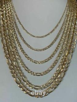 14k Gold Plated Solid 925 Sterling Silver Figaro Link Chain Two Tone Diamond Cut