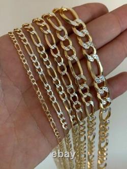 14k Gold Plated Solid 925 Sterling Silver Figaro Link Chain Two Tone Diamond Cut