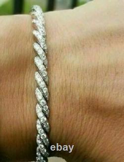 14k White Gold Finish 3.00 Ct Round Cut D/VVS1 Diamond Pave Flex Cuff Bracelet