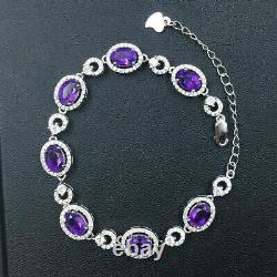 14k White Gold Over 10CT Oval Purple Amethyst Simulated Diamond Women's Bracelet
