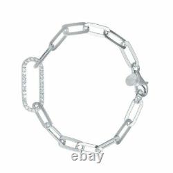 14k White Gold Over 925 Sterling Silver Paper Clip Design Bracelet / 7'' Long