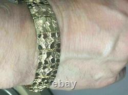 14k Yellow Gold FN Handmade Adorable Men's Nugget Bracelet 17 mm 8.5 Inch