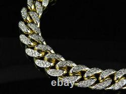 14k Yellow Gold Over 10CT Round Cut Diamond Miami Curb Cuban Link Bracelet 8.25